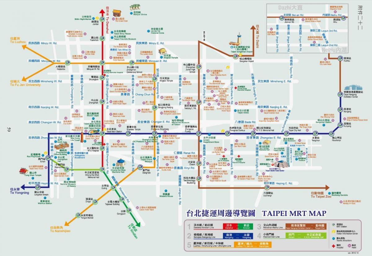 Turistik noktalar ile Taipei mrt harita 